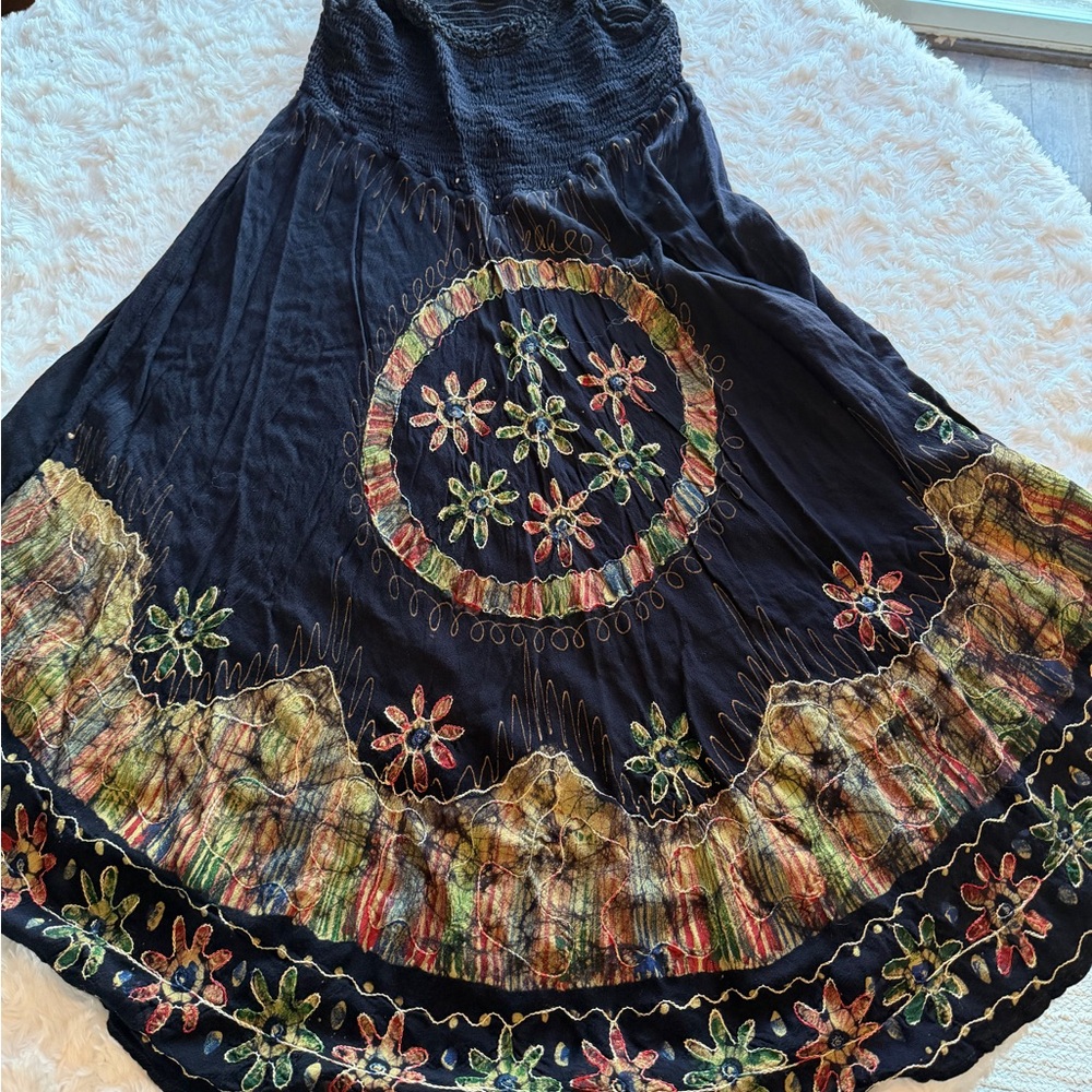 Shoreline Black Multicolor Embroidered High Low Dress